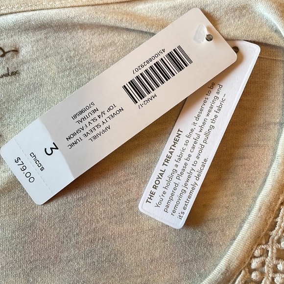 Chico’s NWT Novelty Sleeve Tunic Top  3/4 Sleeve Fashion Sz XL - Picture 7 of 7